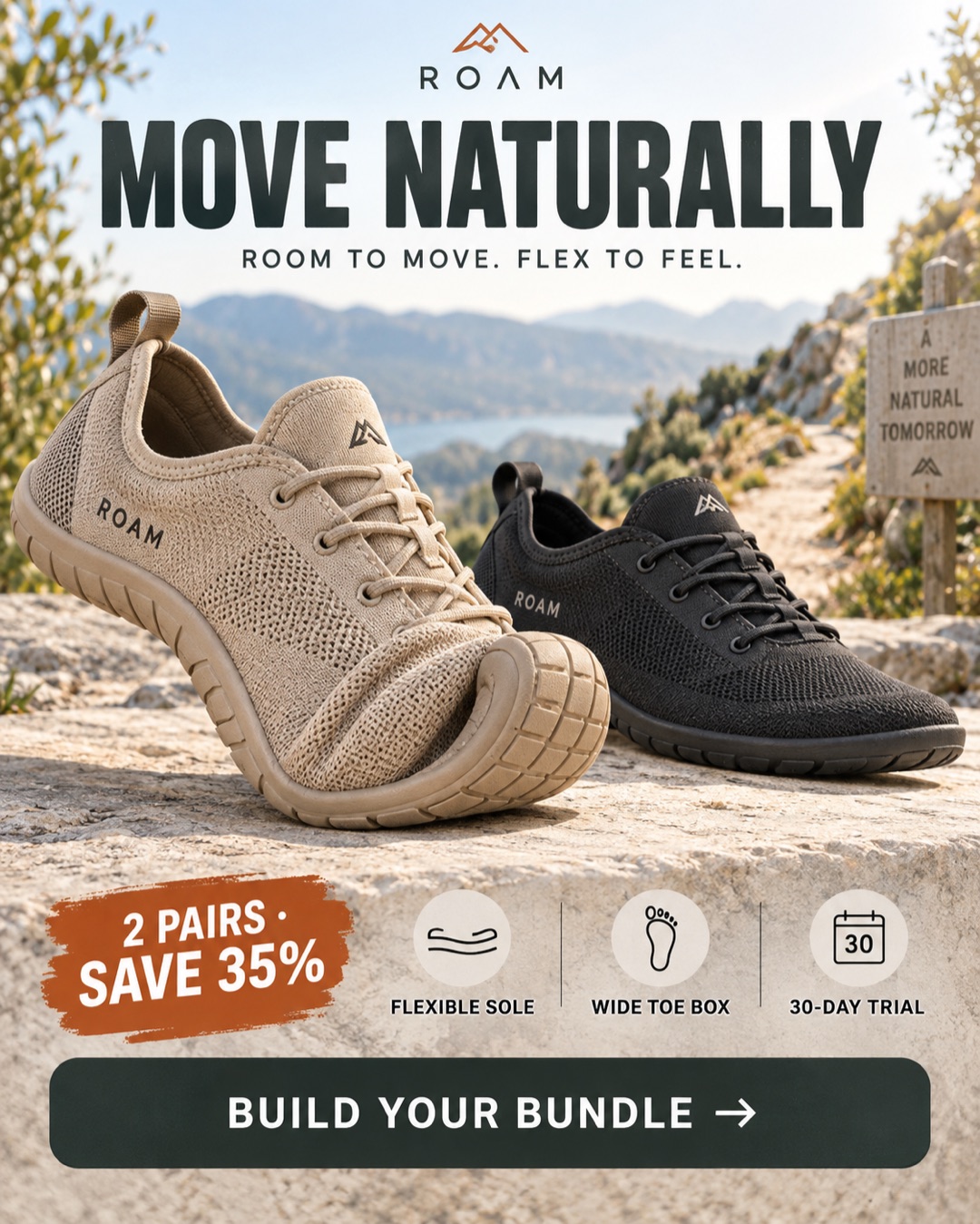 Originele RunCadre offer-ad voor een fictief barefoot footwearmerk